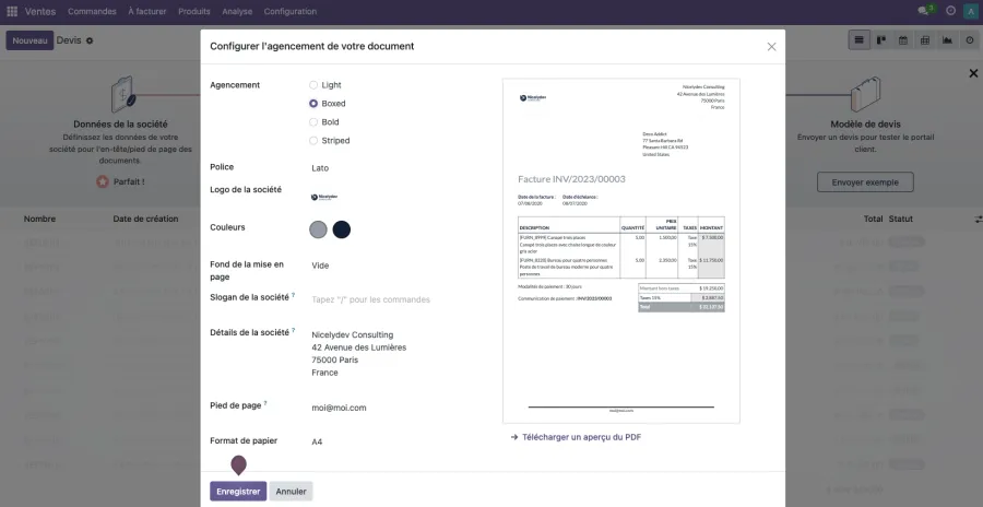 Personnaliser le devis