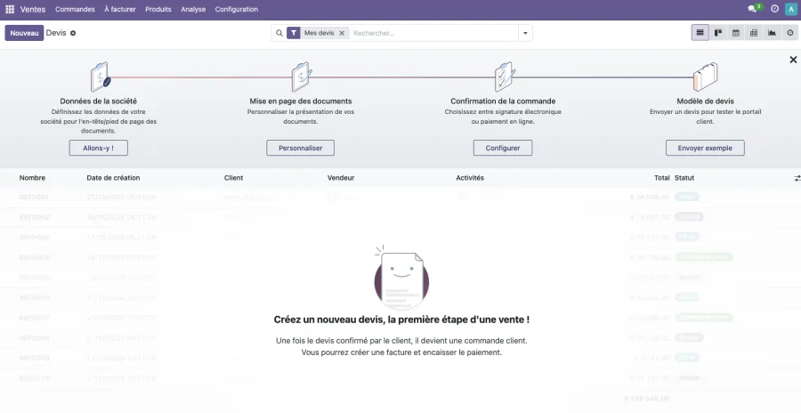 Interface ventes de Odoo