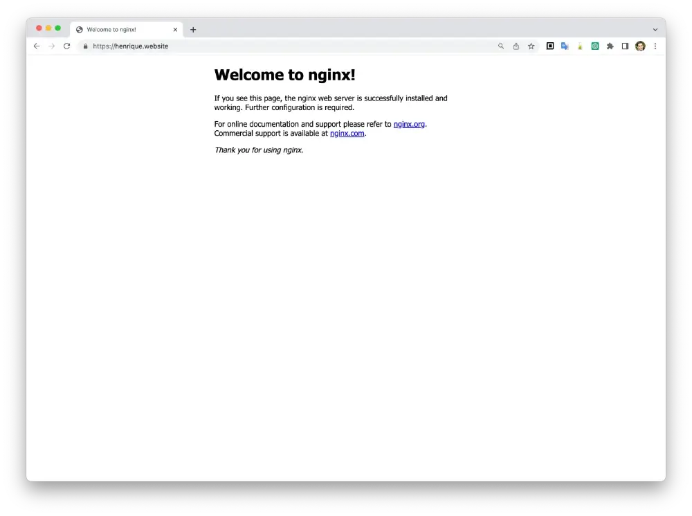 Page d'accueil de Nginx en HTTPS