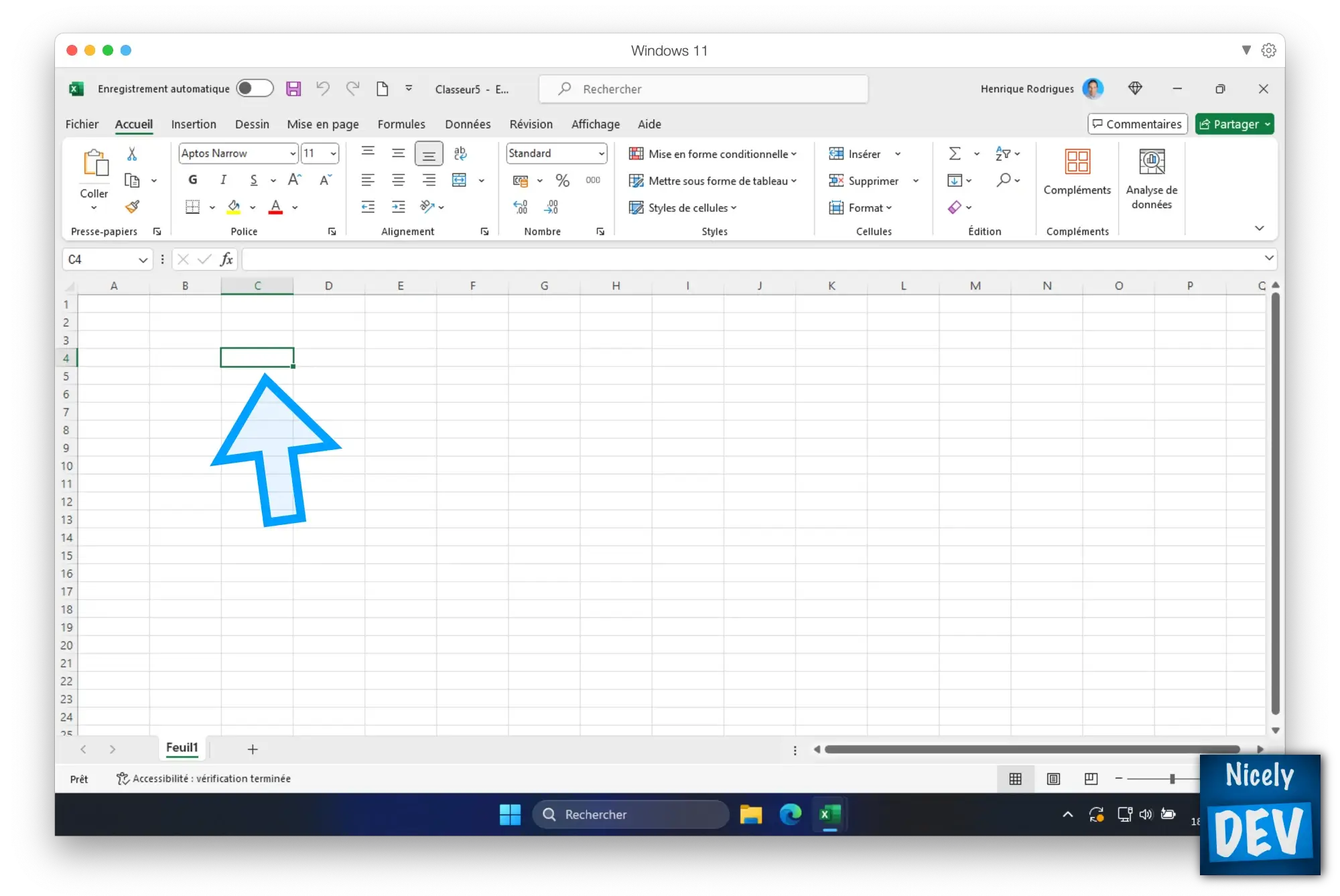 Rectangle vert : cellule active dans Excel