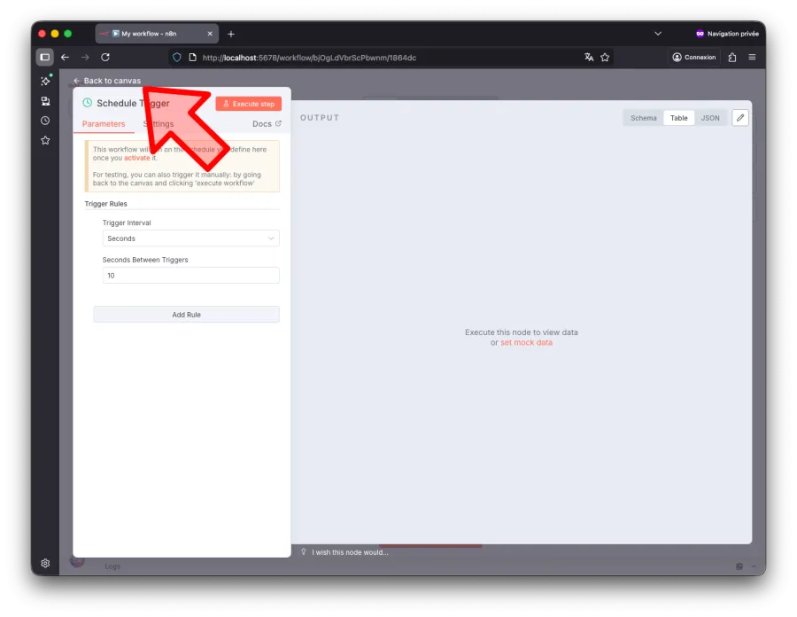 Back to canvas dans n8n