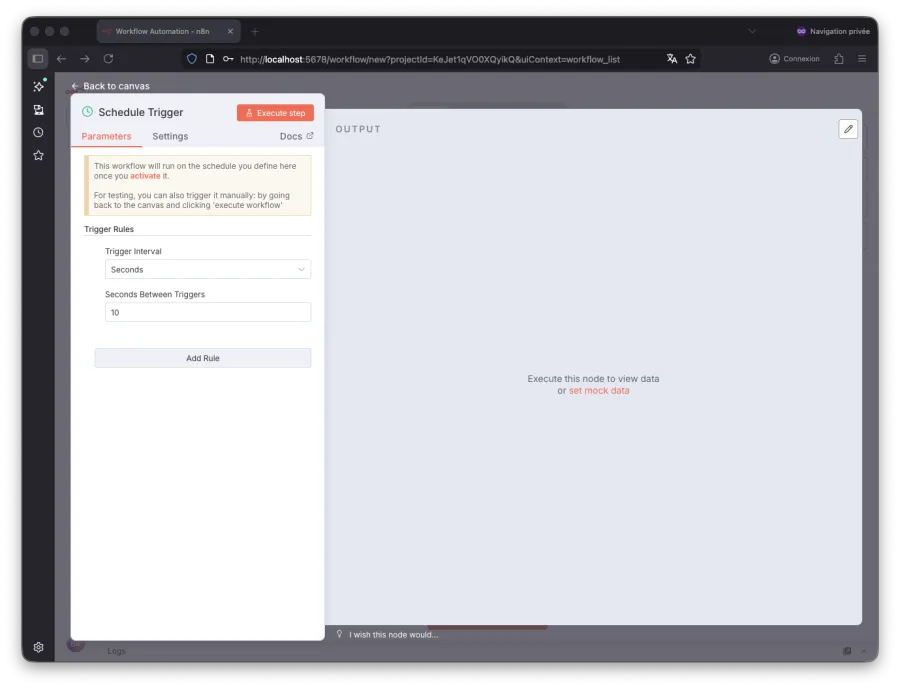 Paramétrer le noeud Schedule Trigger de n8n