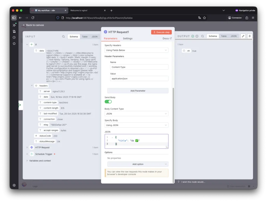 Deuxième partie des paramètres pour la notification dans la branche true