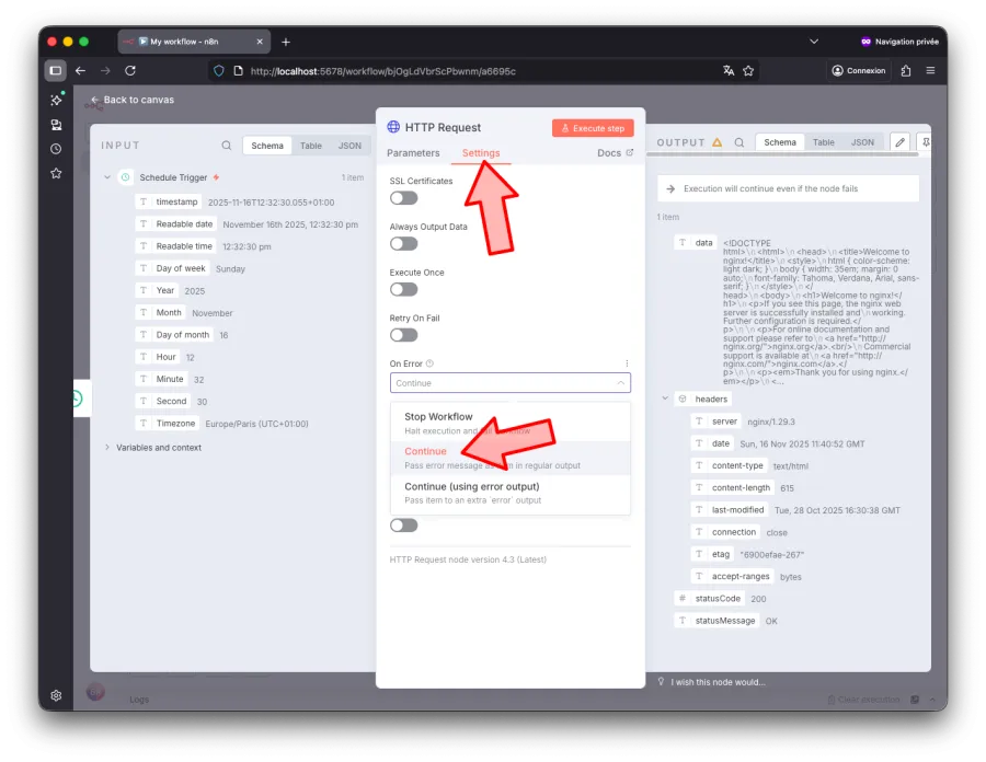 Les settings dans n8n