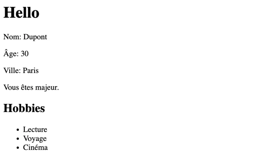 Résultat d'une boucle Twig