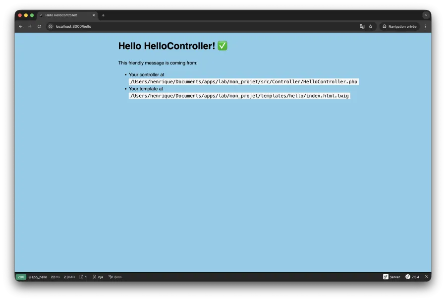 Page de notre contrôleur HelloController