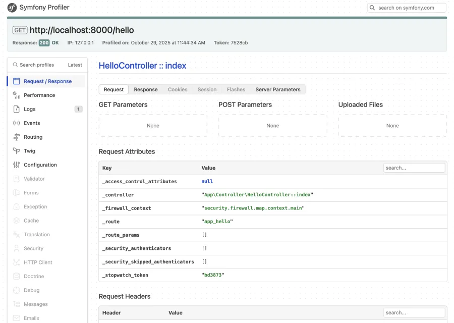 Une requête dans le Symfony Profiler