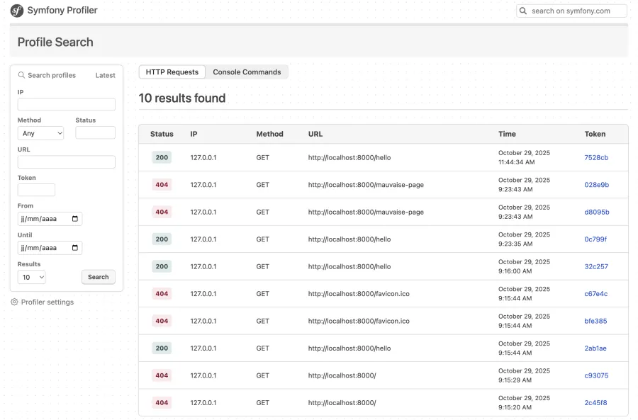 Afficher le Symfony Profiler